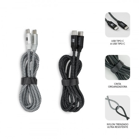 23153-SUBBLIM PACK 2 CABLES USB TIPO USB-C A USB-C 1 M BLACK/SILVER