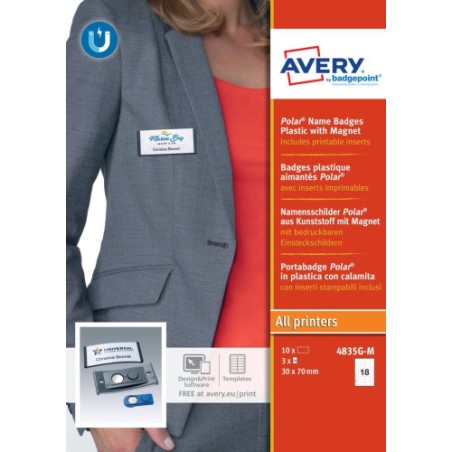 2322-CAJA 10 PORTANOMBRES POLAR BADGE ANTRACITA CON IMAN-30 X 65 MM AVERY 4835G-M