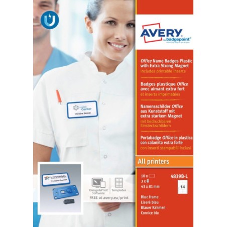 2326-CAJA 10 PORTANOMBRES OFFICE BADGE AZUL CON IMAN EXTRA FUERTE-37 X 75 MM AVERY 4839B-L
