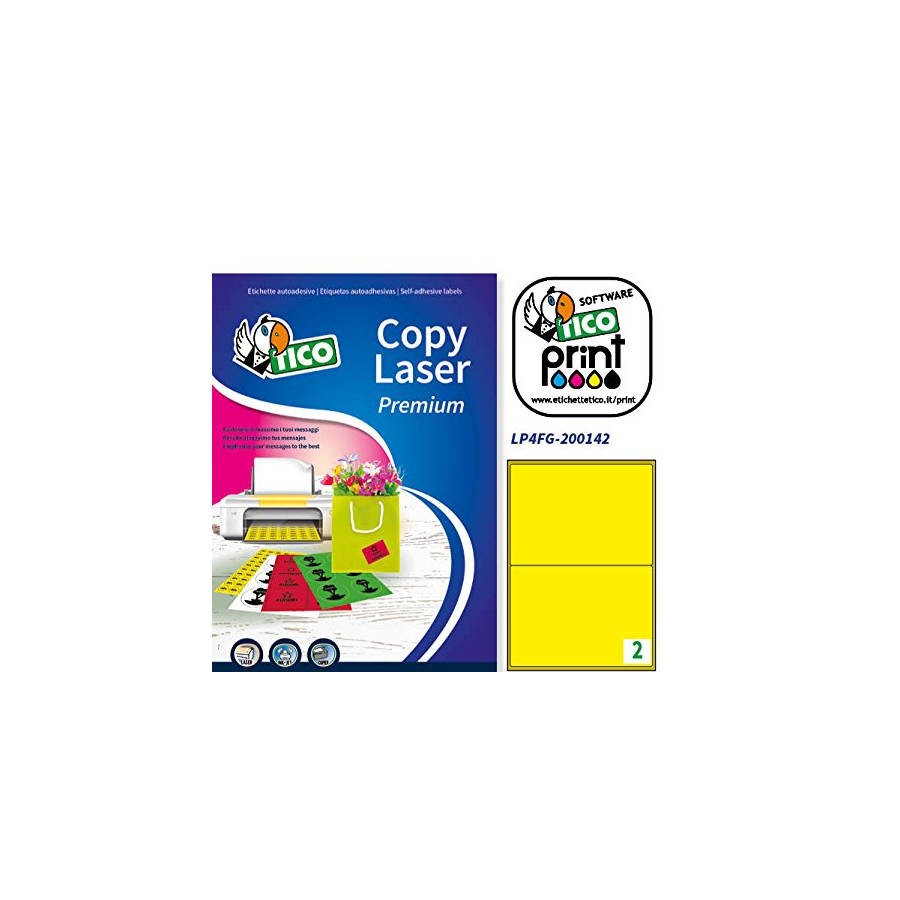 2374-CAJA 70 HOJAS ETIQUETAS AMARILLO FLUORESCENTE CON ESQUINAS REDONDAS-LASER/INYECCION DE TINTA/FOTOCOPIADORAS-200X142