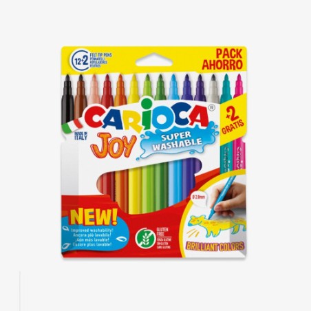24375-CAJA 12+2 ROTULADORES COLORES SURTIDOS JOY SUPERLAVABLE CARIOCA 40533