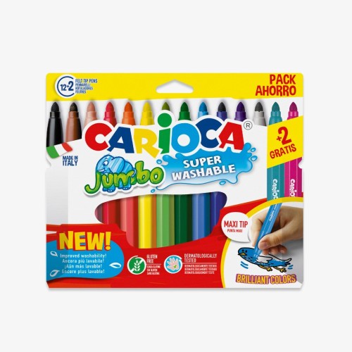 24376-CAJA 12+2 ROTULADORES COLORES SURTIDOS JUMBO SUPERLAVABLE CARIOCA 40567