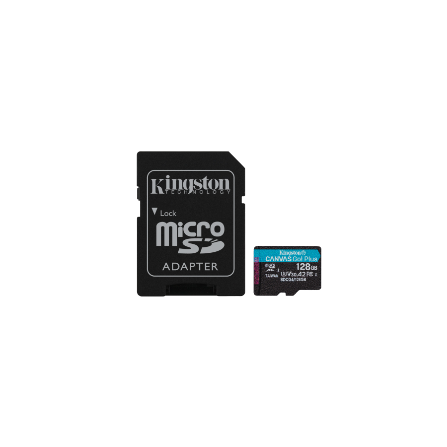24380-Kingston Technology Tarjeta microSDXC Canvas Go Plus Gen4 de 128 GB, 200 MB/s, A2 U3 V30 y adaptador