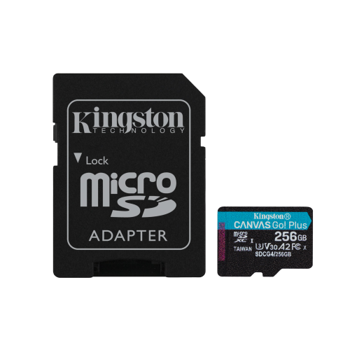 24382-Kingston Technology Tarjeta microSDXC Canvas Go Plus Gen4 de 256 GB, 200 MB/s, A2 U3 V30 y adaptador
