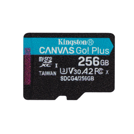24383-Kingston Technology Tarjeta microSDXC Canvas Go Plus Gen4 de 256 GB, 200 MB/s, A2 U3 V30 y adaptador