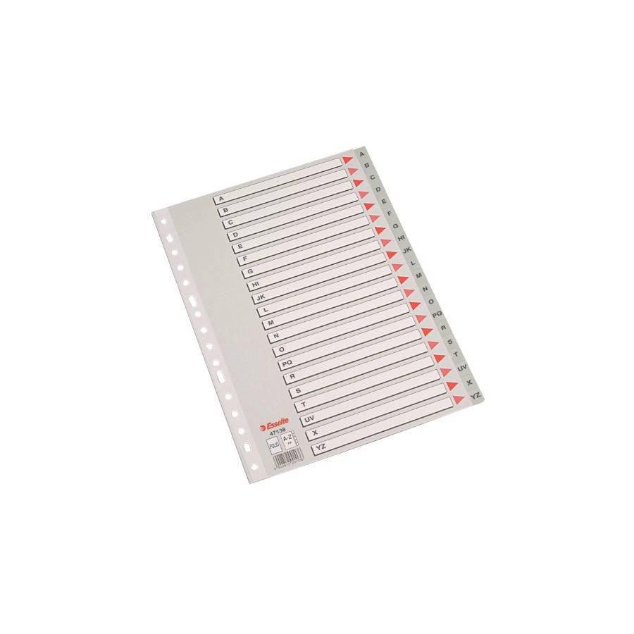 24433-SEPARADOR ALFABETICO POLIPROPILENO MULTITALADRO A-Z FORMATO FOLIO COLOR GRIS ESSELTE 47138