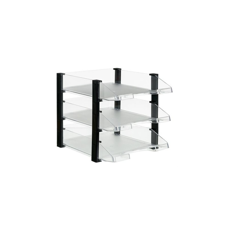 24521-CONJUNTO 3 BANDEJAS JUMBORACK TRANSPARENTE CON ELEVADORES NEGROS 350X285X280 MM ARCHIVO 2000 704 CS TP