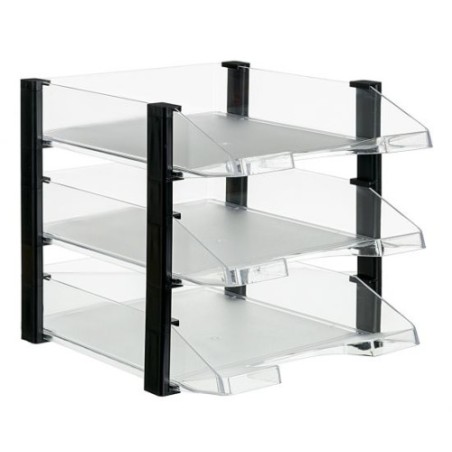 24521-CONJUNTO 3 BANDEJAS JUMBORACK TRANSPARENTE CON ELEVADORES NEGROS 350X285X280 MM ARCHIVO 2000 704 CS TP