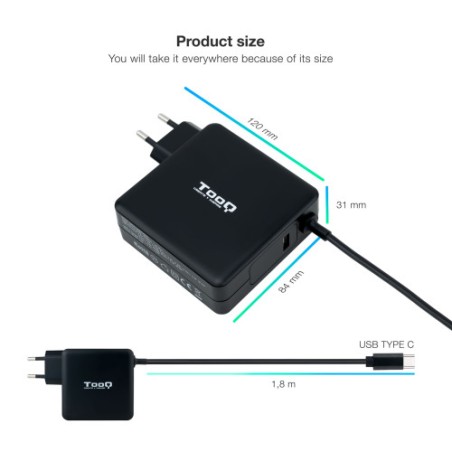 24548-TOOQ CARGADOR PORTATIL USB-C PD3.0 90W, NEGRO