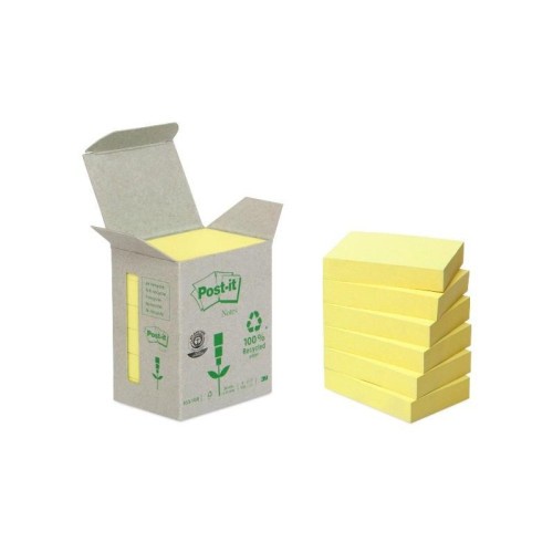 24685-PACK 6 BLOCS 100 HOJAS NOTAS RECICLADAS ADHESIVAS 38X51MM CANARY YELLOW CAJA CARTON 653-1B POST-IT 7100172254