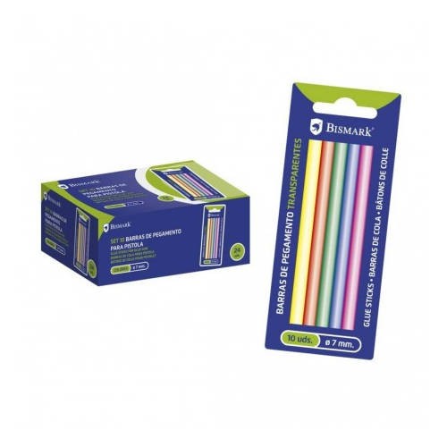 2487-BLISTER 10 BARRAS DE PEGAMENTO SILICONA SURTIDO COLORES 7,2 X 100 MM. BISMARK 327110