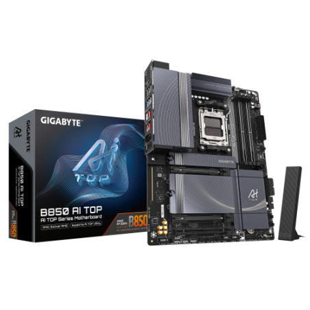 24906-PLACA GIGABYTE B850 AI TOP,AMD,AM5,B850,4DDR5,256GB,1HDMI+USB-C,4SATA3+3M.2,2X10GBELAN+WIFI7+BT5.4,7USB3.2,ATX