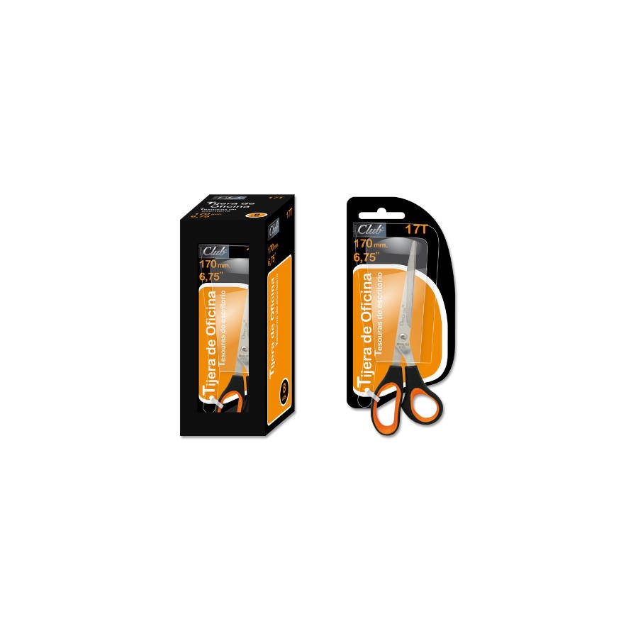 2492-TIJERAS DE OFICINA EN ACERO INOXIDABLE 170 MM. EN BLISTER OFFICE CLUB 323825