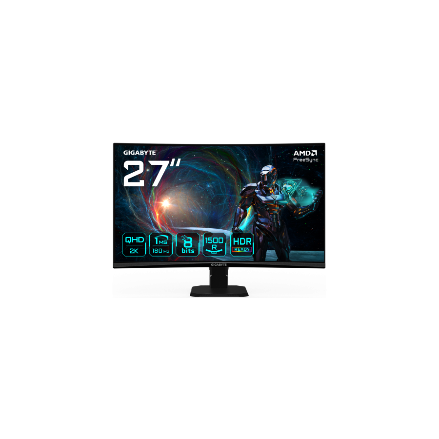 24959-GIGABYTE GS27QCA 27" Monitor Curvo para Gaming QHD - 2560 x 1440, 180Hz, 1ms, 250 cd/m2, FreeSync, HDR Ready, HDMI
