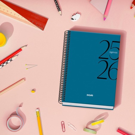 25034-AGENDA ESCOLAR 2025-2026 TAMANO A5 TAPA CARTON FORRADO SEMANA VISTA MODELO SYSTEM BASIC AZUL DOHE 52056