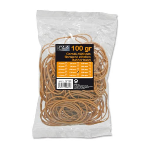 2508-BOLSA 100 GR. GOMAS ELASTICAS No 12 DE 12 CM. LARGO OFFICE CLUB 320511