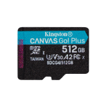 25154-Kingston Technology Tarjeta microSDXC Canvas Go Plus Gen4 de 512 GB, 200 MB/s, A2 U3 V30 y adaptador