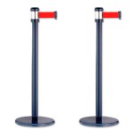 2528-PACK 2 POSTES SEPARADOR METALICO NEGRO CON CORDON ROJO 2 METROS 322129