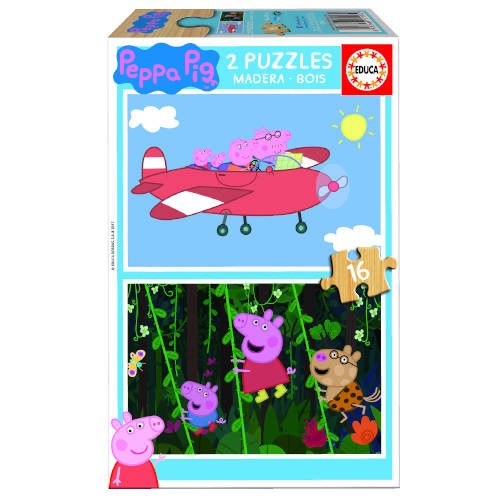 25296-PUZZLE MADERA PEPA PIG 2X16 PIEZAS  EDUCA BORRAS 17157