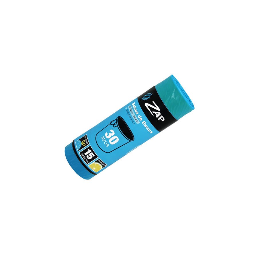 2536-ROLLO 15 UNIDADES BOLSA BASURA AZUL OLOR LIMON 30 LITROS ZAP 320186