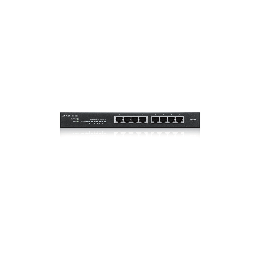 25457-ZYXEL GS1915-8, 8-PORT GBE SMART HYBRID MODE SWITCH, STANDALONE OR NEBULAFLEX CLOUD, DESKTOP, FANLESS