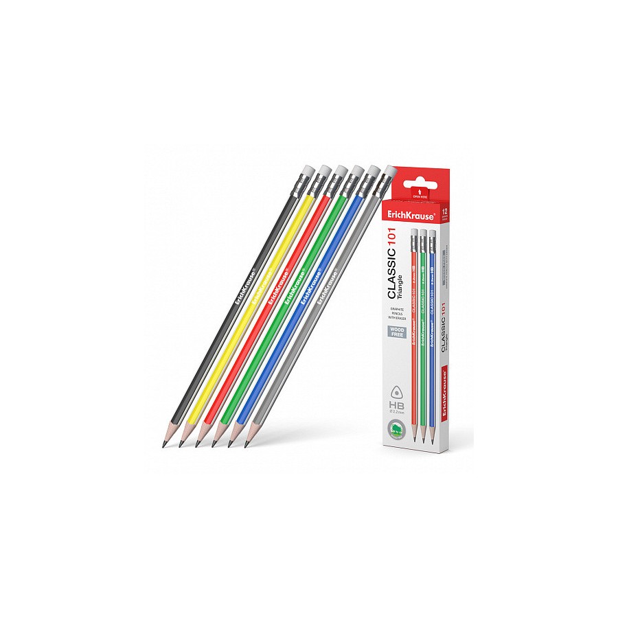 25517-LAPIZ DE GRAFITO TRIANGULAR CON GOMA CLASSIC TRIANGLULAR 101 HB ERICH KRAUSE 55270