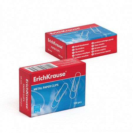 25520-CAJA 100 CLIPS DE PAPEL NIQUELADOS 33MM ERICH KRAUSE 7856