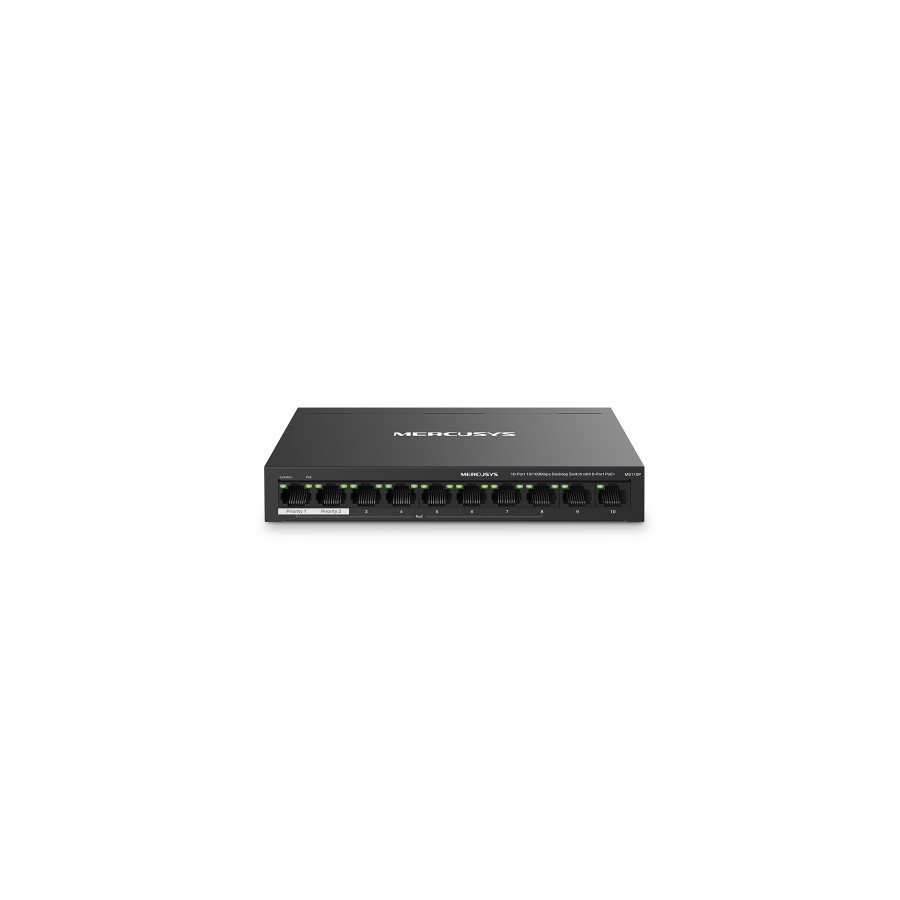 25557-Mercusys MS110P switch Gestionado Fast Ethernet (10/100) Energia sobre Ethernet (PoE) Negro