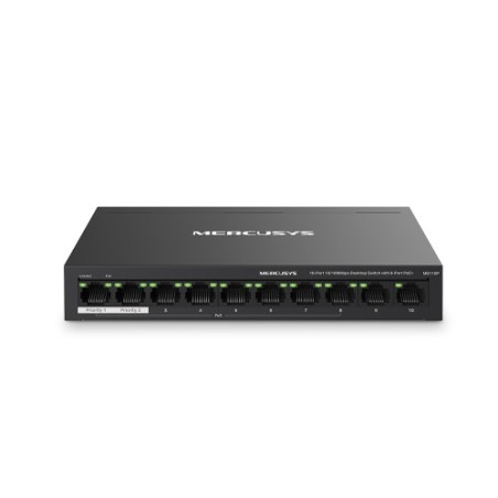 25557-Mercusys MS110P switch Gestionado Fast Ethernet (10/100) Energia sobre Ethernet (PoE) Negro