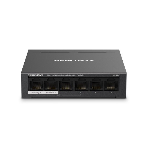 25559-Mercusys MS106LP switch Gestionado Fast Ethernet (10/100) Energia sobre Ethernet (PoE) Negro