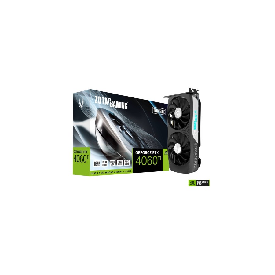 25593-VGA ZOTAC RTX 4060 TI 16GB TWIN EDGE,NV,RTX4060TI,GDDR6,16GB,128BIT,HDMI+3DP,2 VENTILADORES (ZT-D40620E-10M)