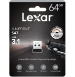 26008-LEXAR JUMPDRIVE USB 3.1 S47 64GB BLACK PLASTIC HOUSING, UP TO 250MB/S