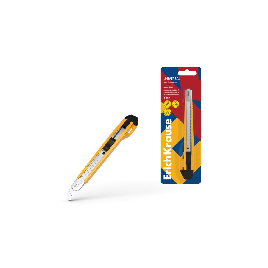 26094-BLISTER CUTTER ANCHO 18MM GUIA METALICA Y AUTOBLOQUEO ABS AMARILLO ERICH KRAUSE 19149