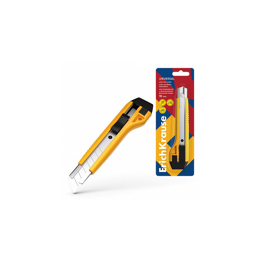 26095-BLISTER CUTTER ESTRECHO 9MM GUIA METALICA Y AUTOBLOQUEO ABS AMARILLO ERICH KRAUSE 19150.