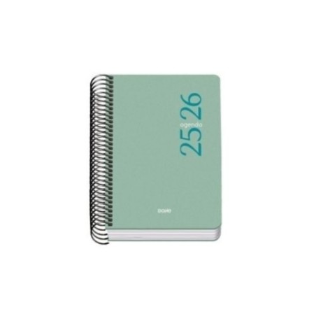 26190-AGENDA ESCOLAR 2025-2026 TAMANO A6 TAPA CARTON FORRADO DIA PAGINA MODELO ESENCIAL BASIC VERDE DOHE 52078