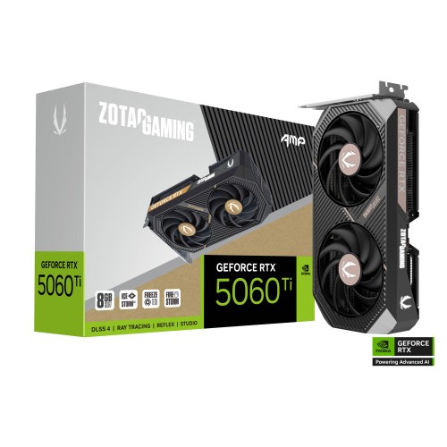 26336-VGA ZOTAC RTX 5060 TI 8GB AMP,NV,RTX5060TI,8GB,GDDR7,128BIT,1HDMI+3DP,2 VENTILADORES (2 VENTILADORES)