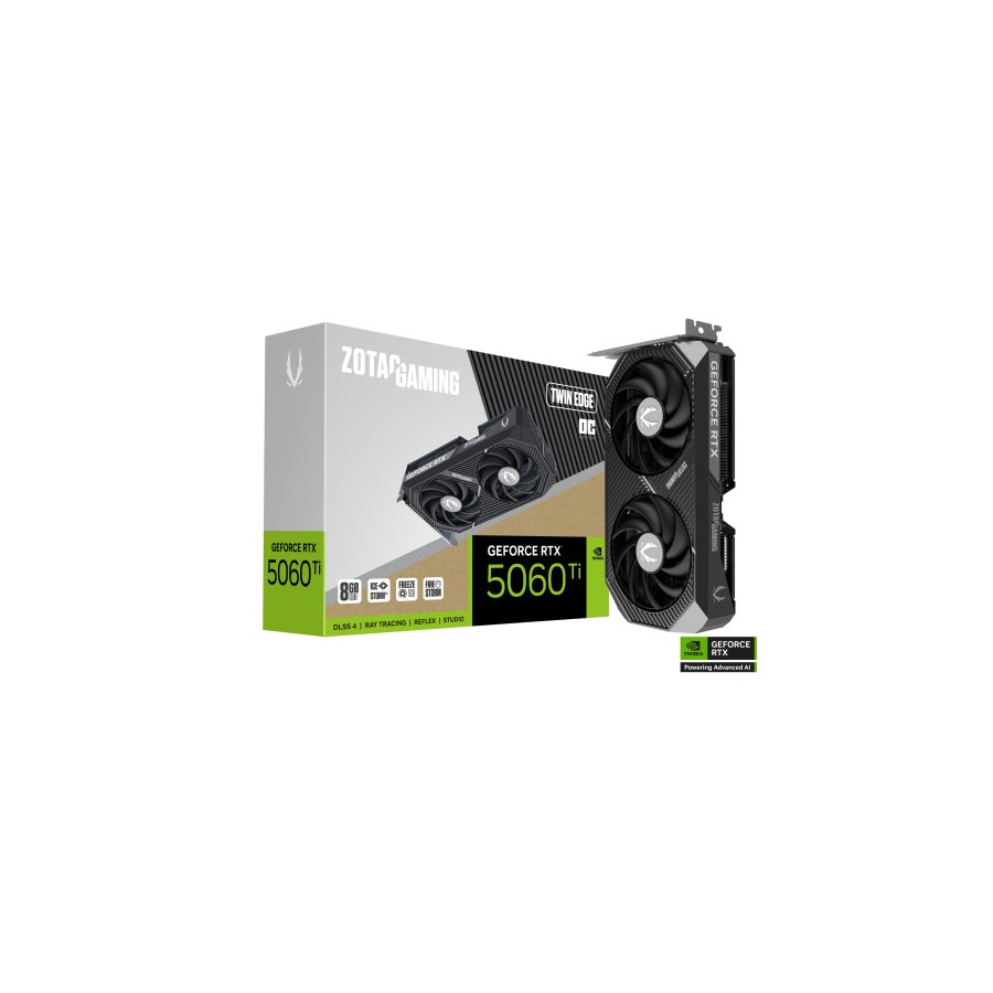 26337-VGA ZOTAC RTX 5060 TI 8GB TWIN EDGE OC,NV,RTX5060TI,8GB,GDDR7,128BIT,1HDMI+3DP,2 VENTILADORES (ZT-B50610H-10M)