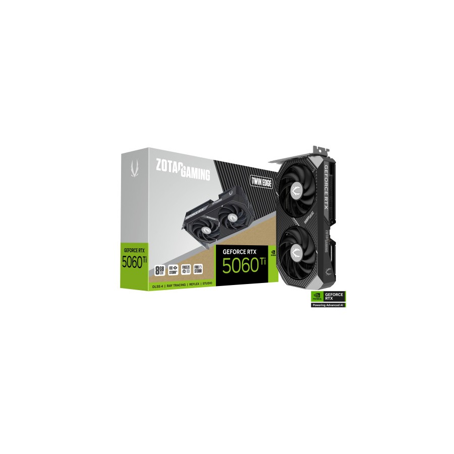 26338-VGA ZOTAC RTX 5060 TI 8GB TWIN EDGE,NV,RTX5060TI,8GB,GDDR7,128BIT,1HDMI+3DP,2 VENTILADORES (ZT-B50610E-10M)