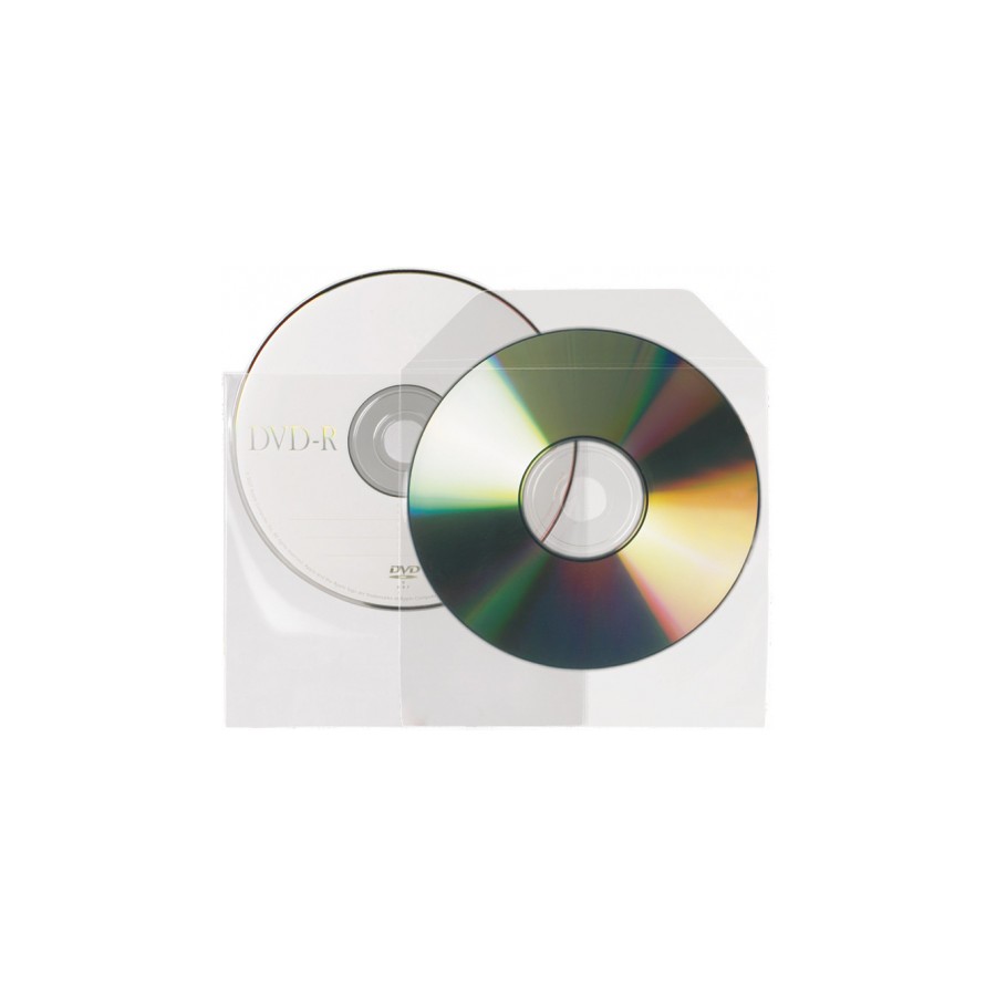2634-PACK DE 25 FUNDAS CD-DVD PP TRANSPARENTE NO ADHESIVAS CON SOLAPA 3L 10295
