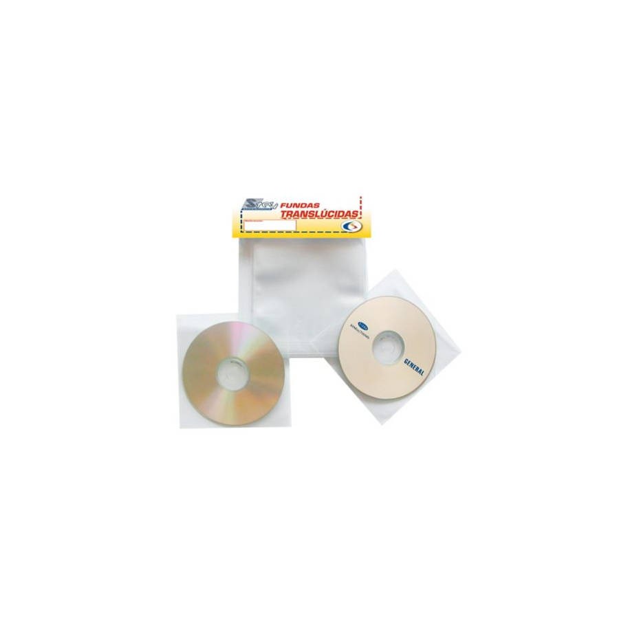 2635-PACK DE 100 FUNDAS CD-DVD PP TRANSPARENTE NO ADHESIVAS CON SOLAPA 3L 10297