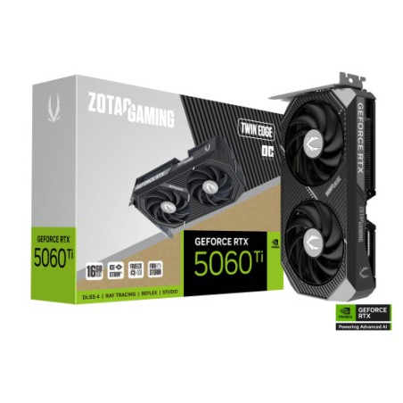26795-VGA ZOTAC RTX 5060 TI 16GB TWIN EDGE OC,NV,RTX5060TI,16GB,GDDR7,128BIT,1HDMI+3DP,2 VENTILADORES (ZT-B50620H-10M)
