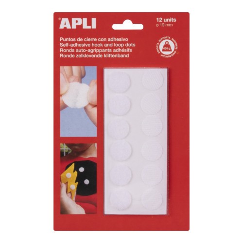 26842-BLISTER 12 PUNTOS TIPO VELCRO ADHESIVOS COLOR BLANCO 19 MM DIAMETRO APLI 13659