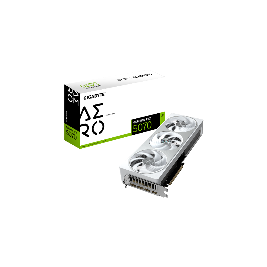 27001-GIGABYTE GeForce RTX 5070 AERO OC 12G Tarjeta Grafica - 12GB GDDR7, 192 bits, PCI-E 5.0, XXXX MHz Core Clock, 3 x