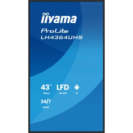 27096-IIYAMA MONITOR 43" 3840x2160, UHD VA DLED  500cd/m, HORIZ Y VERT, MM 2x 10W, 2x HDMIx 1x USB-C, USB 2.0 x2, WiFi,