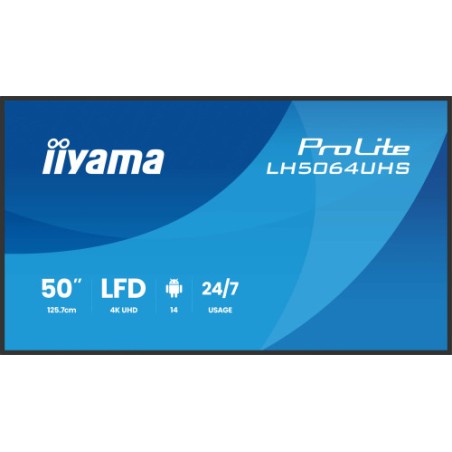 27097-IIYAMA MONITOR 50" 3840x2160, UHD VA DLED  500cd/m, HORIZ Y VERT, MM 2x 10W, 2x HDMIx 1x USB-C, USB 2.0 x2, WiFi,