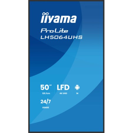 27098-IIYAMA MONITOR 50" 3840x2160, UHD VA DLED  500cd/m, HORIZ Y VERT, MM 2x 10W, 2x HDMIx 1x USB-C, USB 2.0 x2, WiFi,
