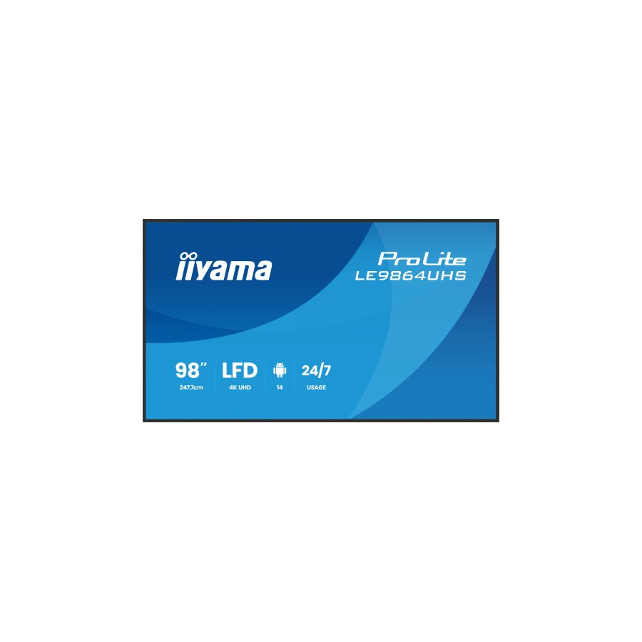 27102-IIYAMA MONITOR 98" 3840x2160, UHD VA DLED  500cd/m, HORIZ Y VERT, MM 2x 10W, 2x HDMIx 1x USB-C, USB 2.0 x2, WiFi,