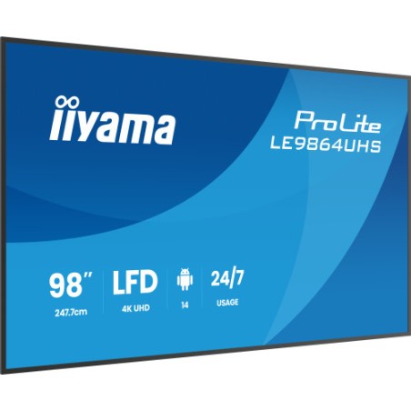 27103-IIYAMA MONITOR 98" 3840x2160, UHD VA DLED  500cd/m, HORIZ Y VERT, MM 2x 10W, 2x HDMIx 1x USB-C, USB 2.0 x2, WiFi,