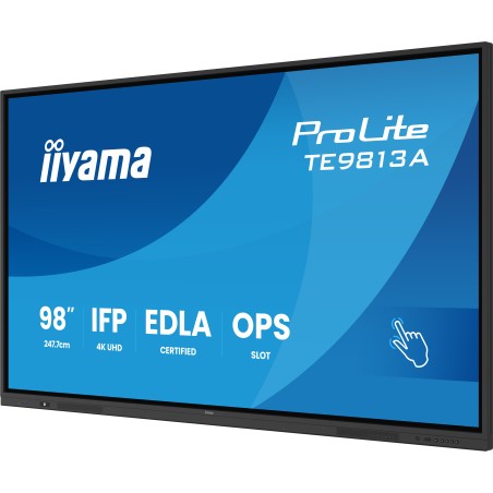 27116-PANTALLA INTERACTIVA 98" EDLA, ANDROID 14, 8/128GB UHD IPS, MM 2X 20W  + 20W SUBWR, 2X HDMI, DP , 2X USB-C,  450CD