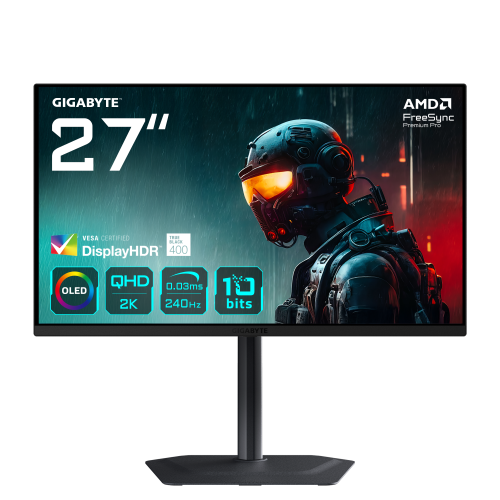 27557-GIGABYTE MO27Q2 27" Monitor Gaming OLED QHD - 2560 x 1440, 240Hz, 0.03ms, 250 cd/m2, Display HDR True Black 400, H